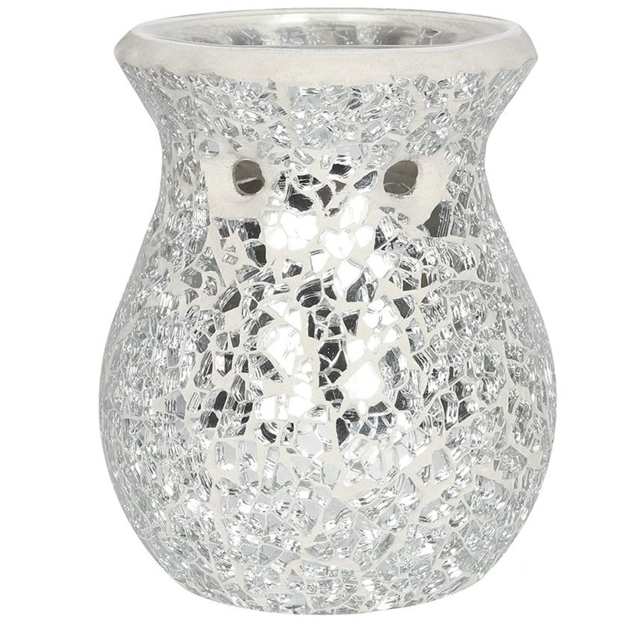 Small Crackle Glass Oil Burner - Silver – image 3
