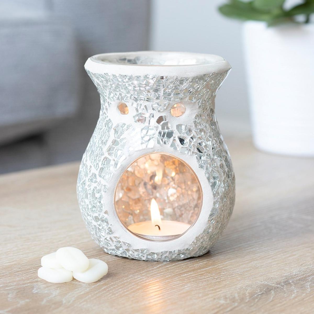 Small Crackle Glass Oil Burner - Silver – image 1