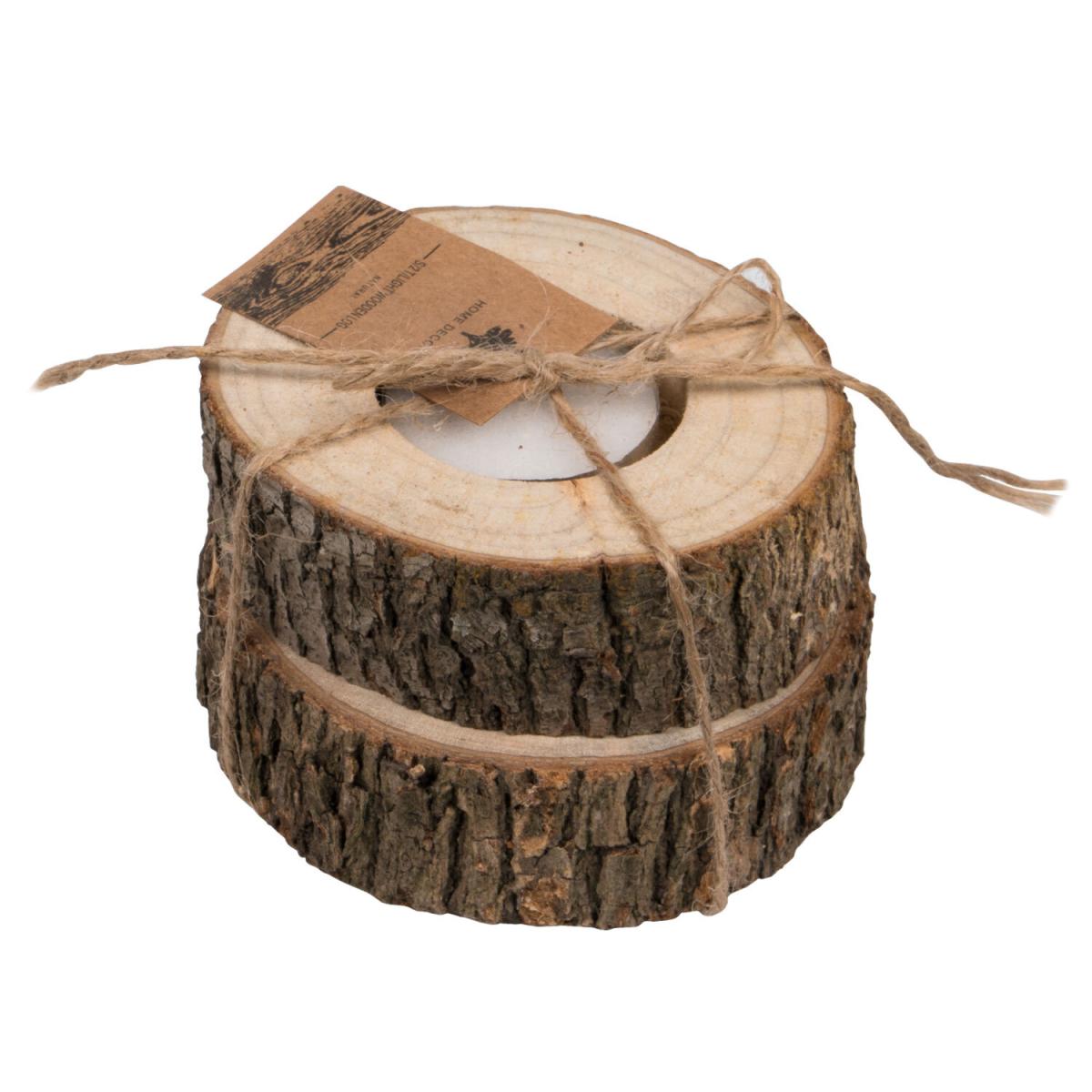 Set of 2 Tealights in Wooden Log Holder – image 2