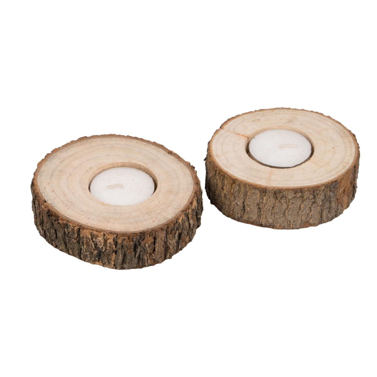Set of 2 Tealights in Wooden Log Holder – image 3