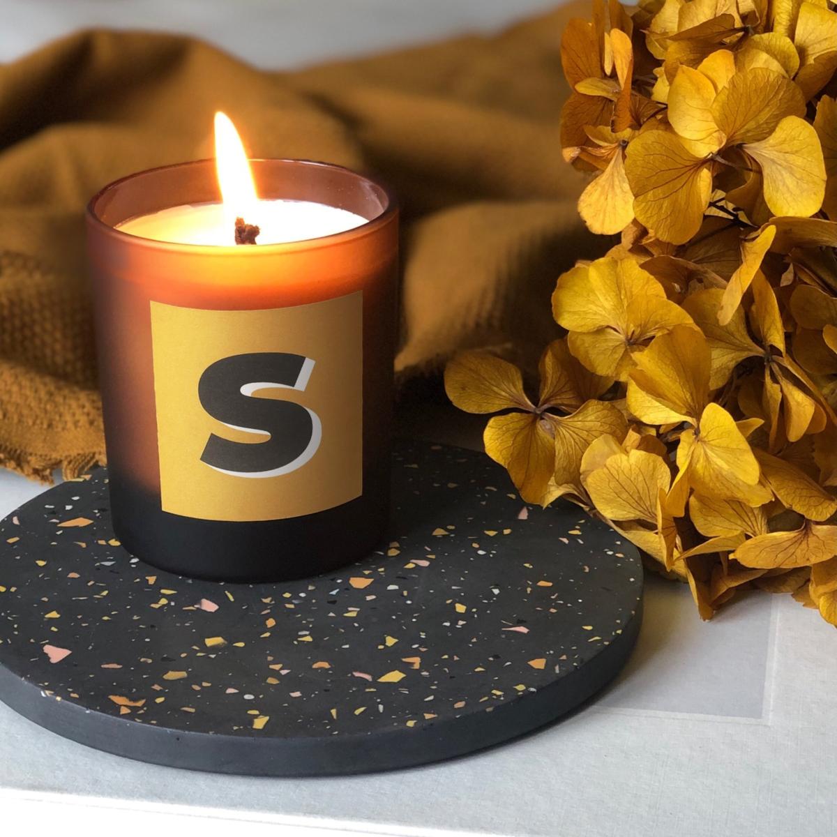 Yellow / Orange Initial S Candle - Nom Refillable Large Alphabet Candle Little Karma Co. Ltd – image 2