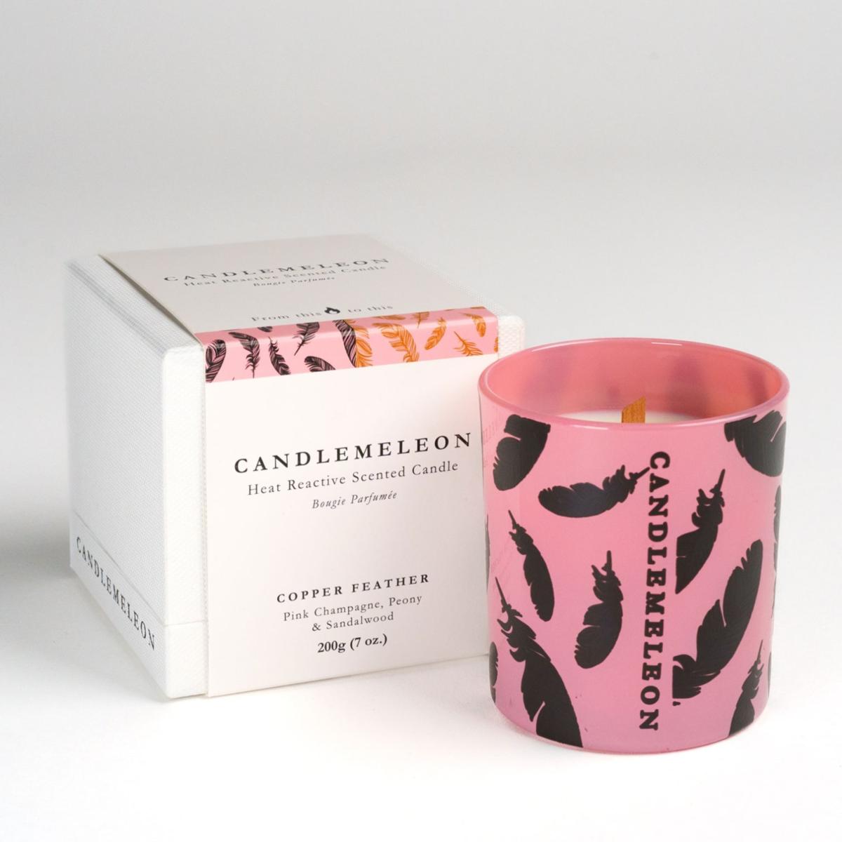 Black / Pink / Purple Copper Feather Candle - Pink Champagne, Peony & Sandalwood 200G Candlemeleon – image 2