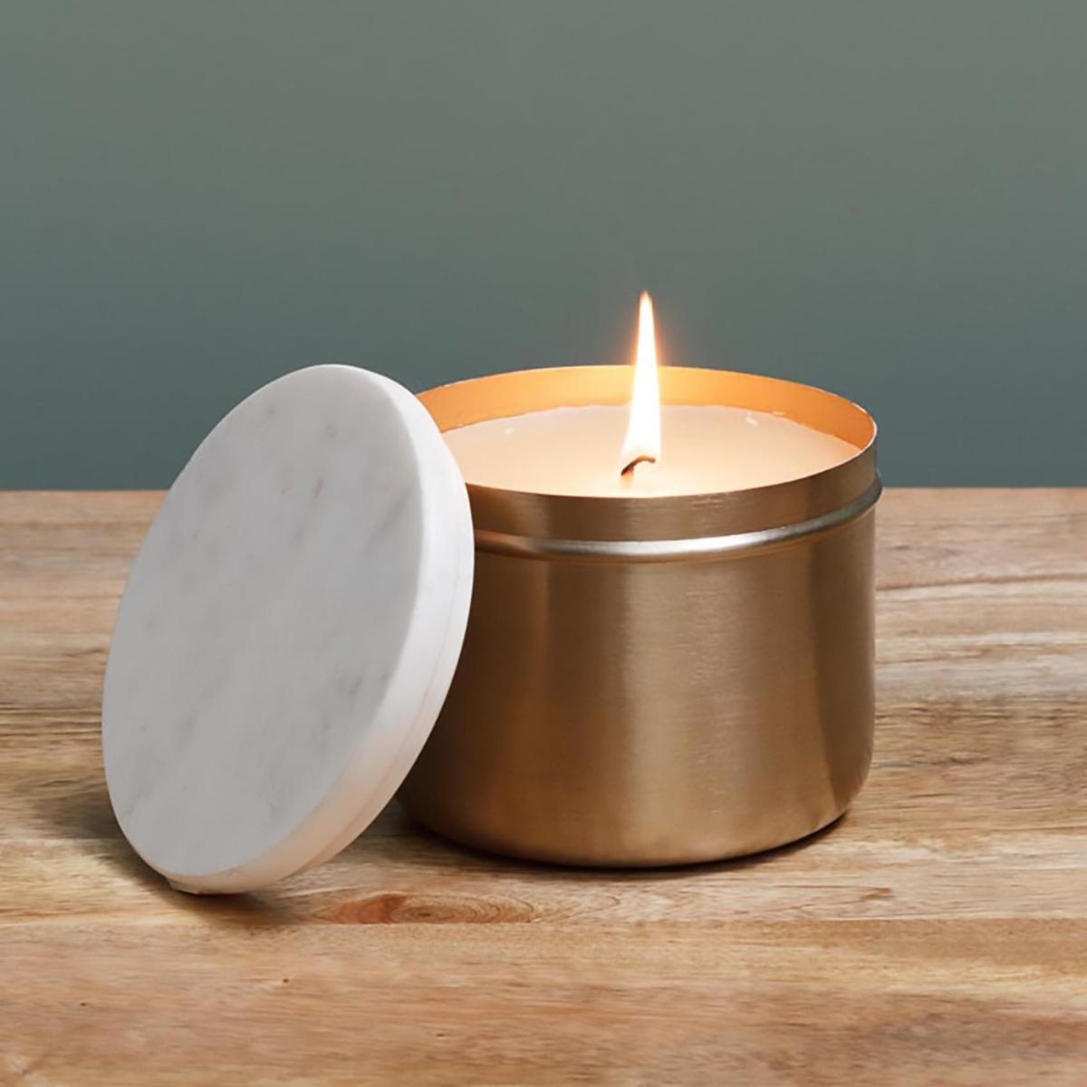 Gold Scented Candle In Brass Box Marble Cover Catchii – image 2