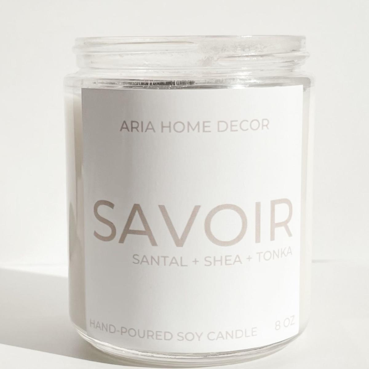 White Savoir Coconut Soy Candle Santal + Shea + Tonka Aria Home Decor – image 2