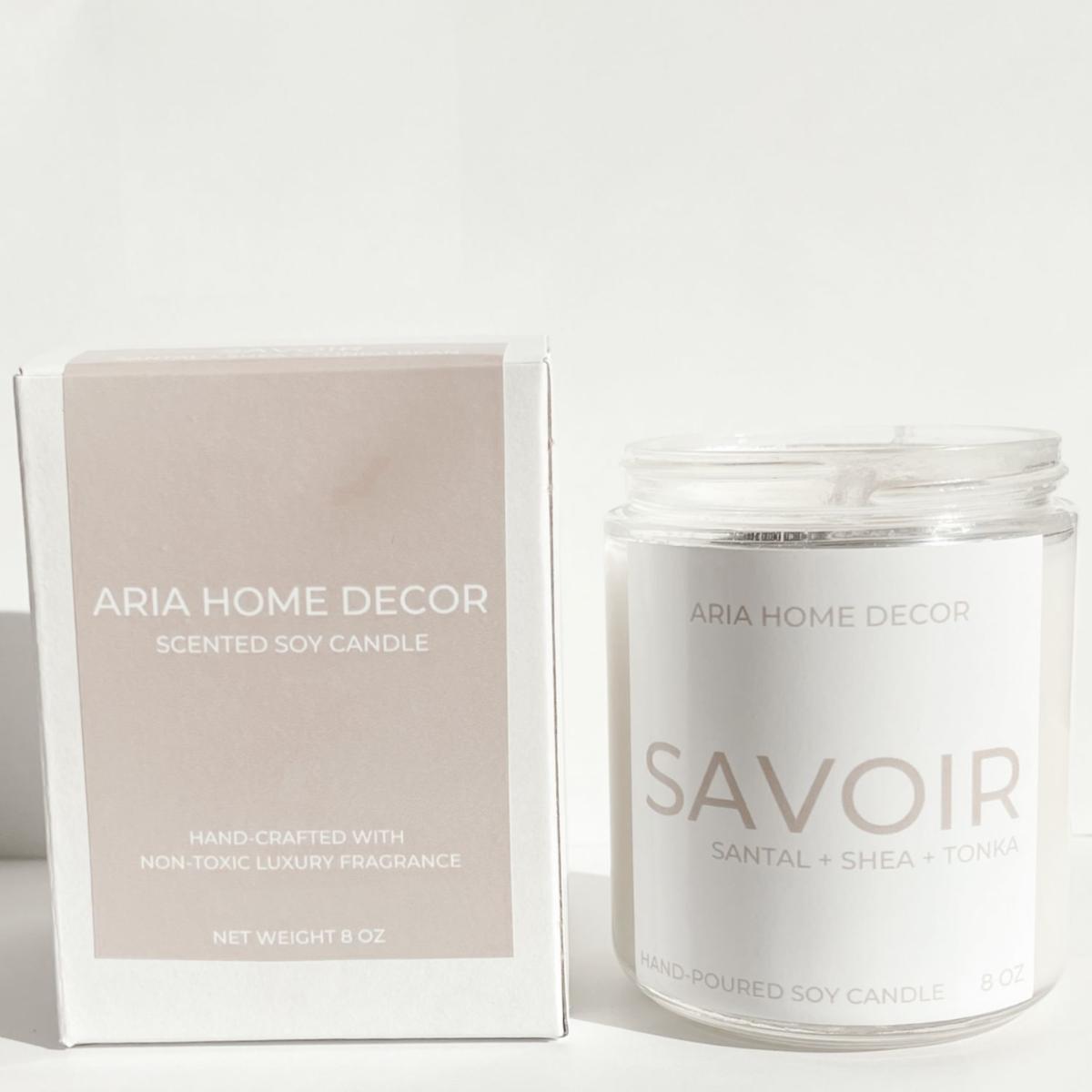 White Savoir Coconut Soy Candle Santal + Shea + Tonka Aria Home Decor – image 3