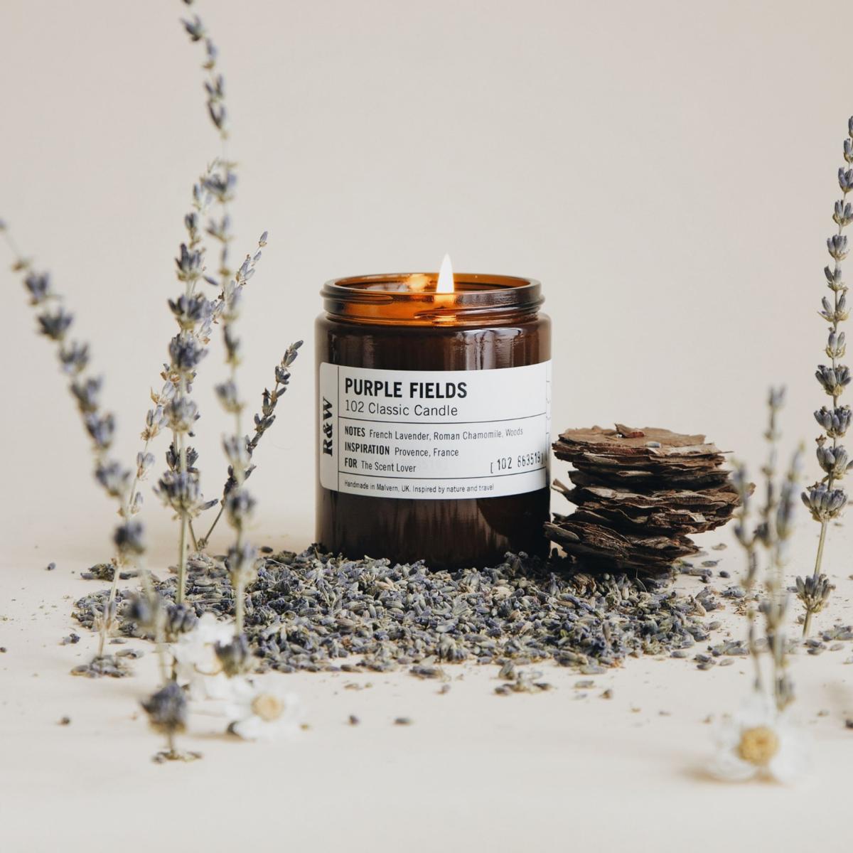 Purple Fields - Lavender, Chamomile + Woods Clear Candle One Size Russell & White – image 4