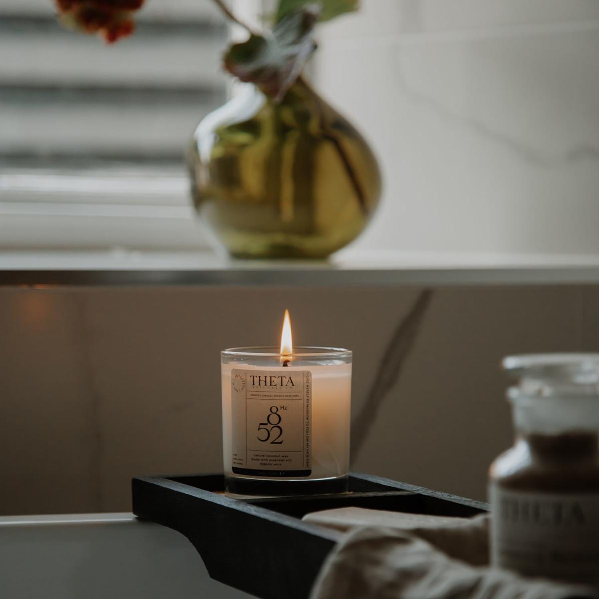 Neutrals 852Hz Intuition Candle - Blue Lotus, Sage & Bay Laurel - 240G/8.5Oz Theta Naturals Co. – image 3