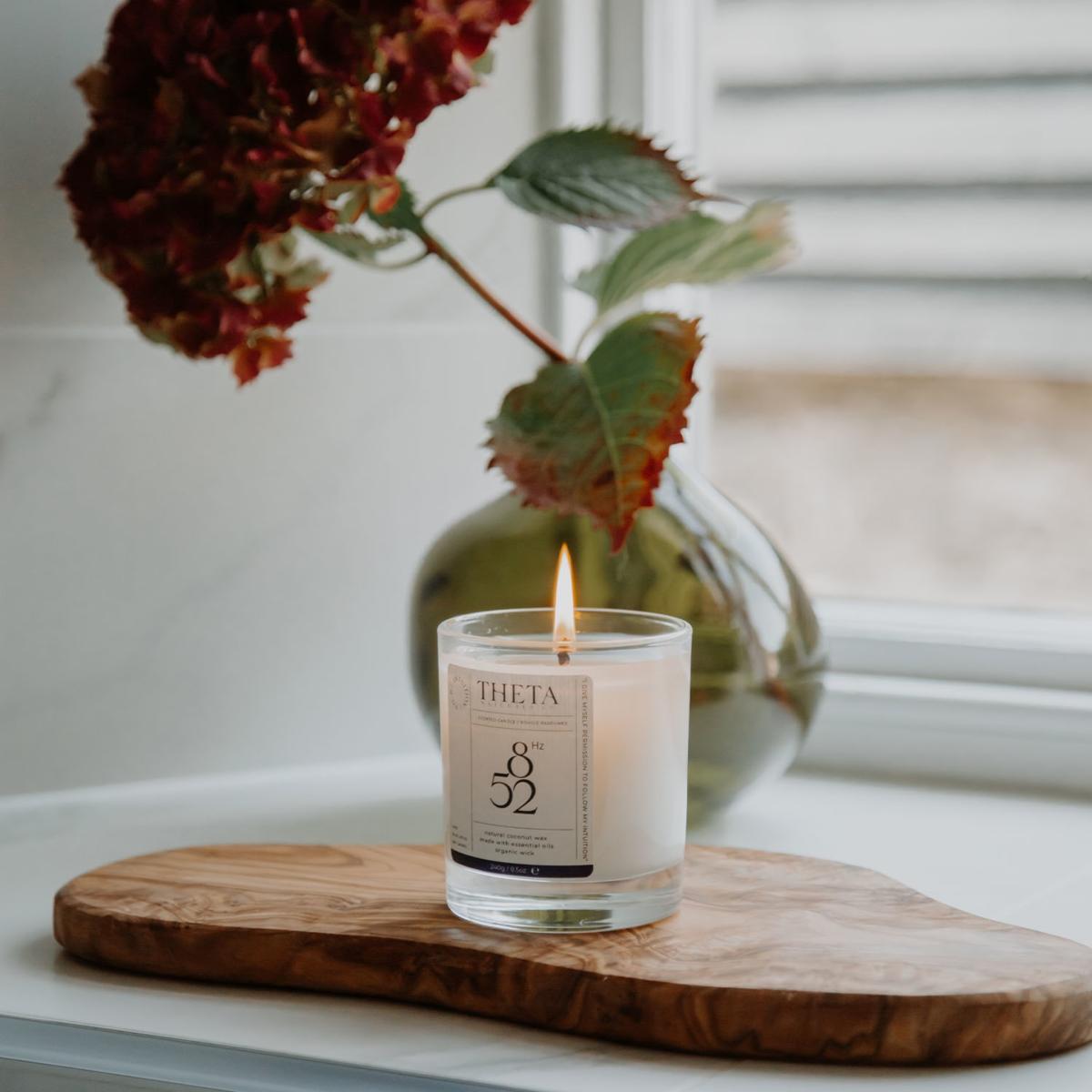 Neutrals 852Hz Intuition Candle - Blue Lotus, Sage & Bay Laurel - 240G/8.5Oz Theta Naturals Co. – image 4