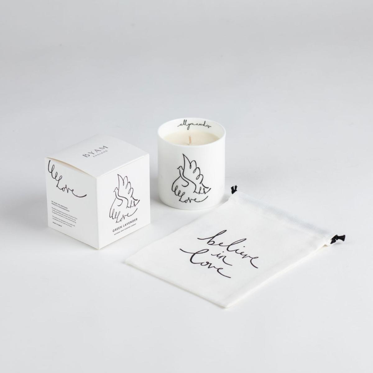 White All You Need Is…Love - Fine Bone China Scented Candle Byam England – image 2