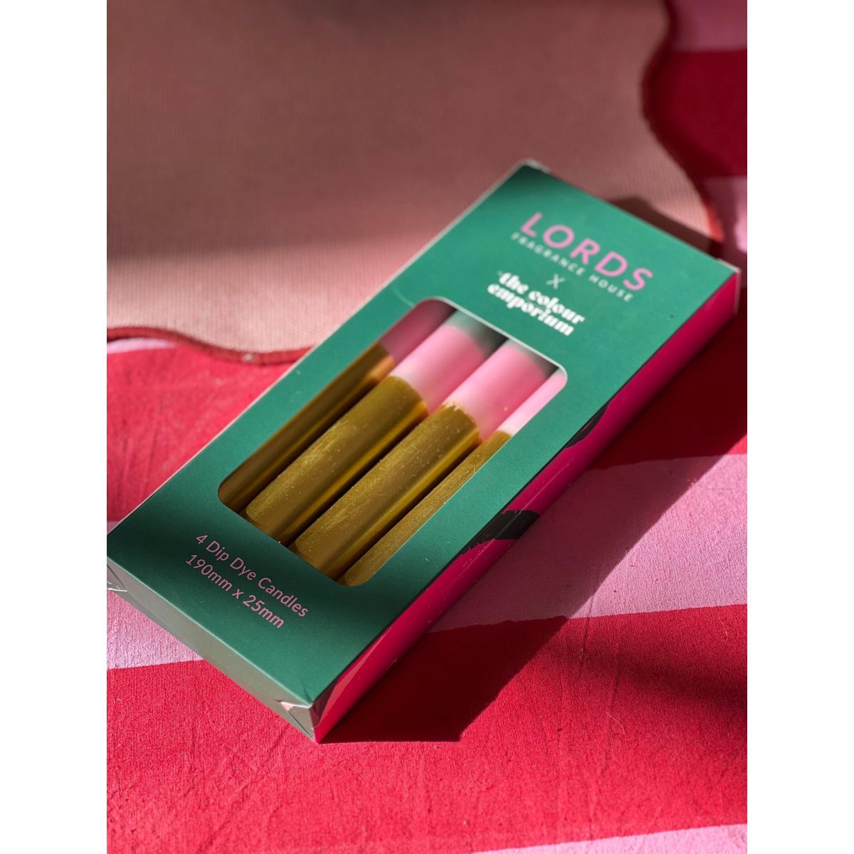 Gold / Green / Pink Oxfordshire Hand Dipped Tapered Candles Lords Fragrance House – image 3