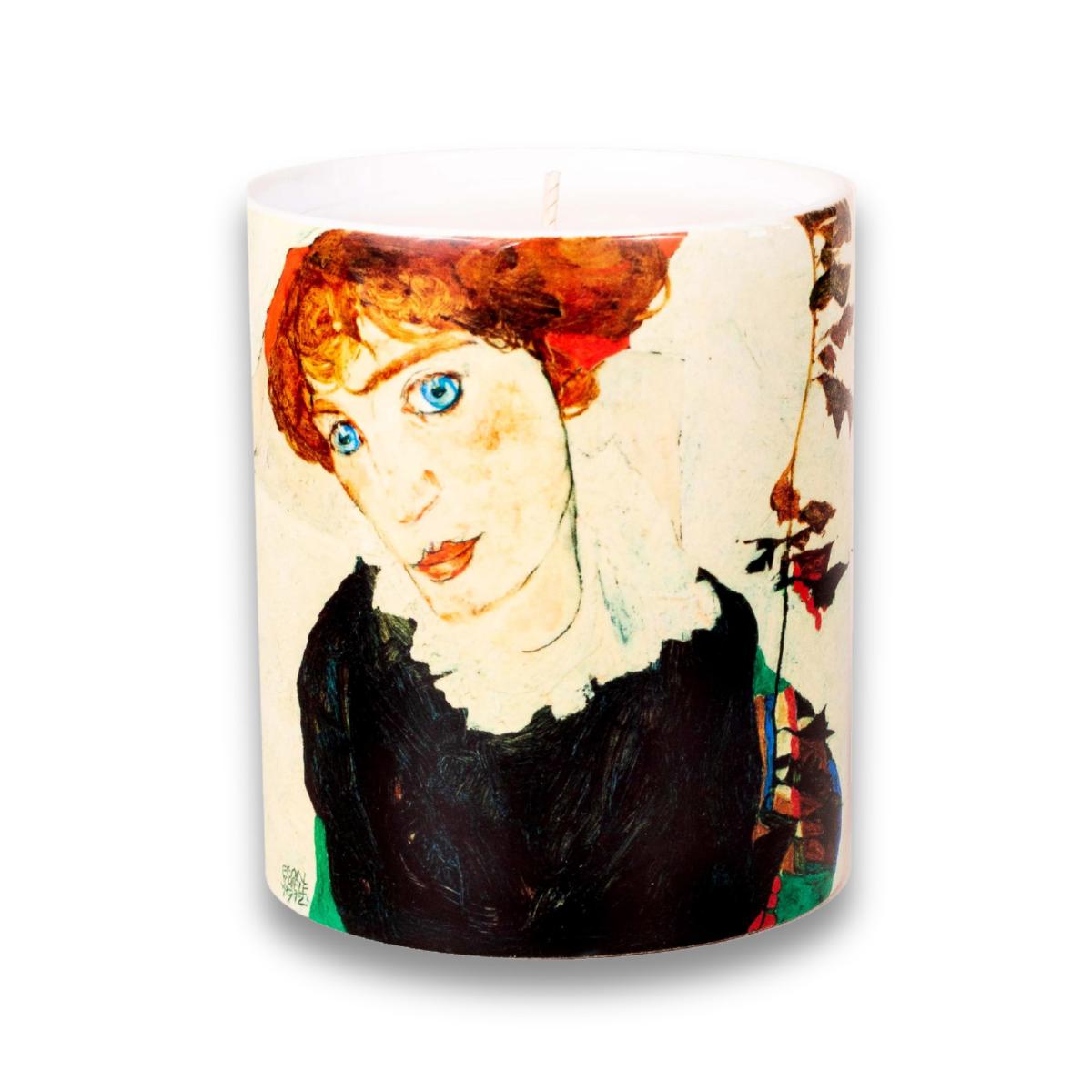 Red / Black Wally's Portrait By Egon Schiele Soy Candle - Olive Fragrance Citrus Sweet Inkrypt London – image 2
