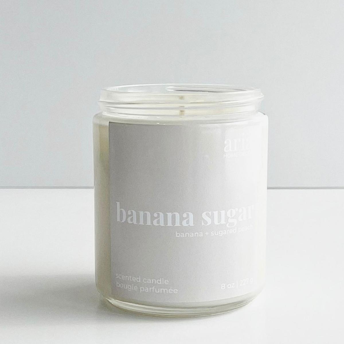 White Banana Sugar Coconut Soy Candle Banana + Sugared Peach Aria Home Decor – image 2