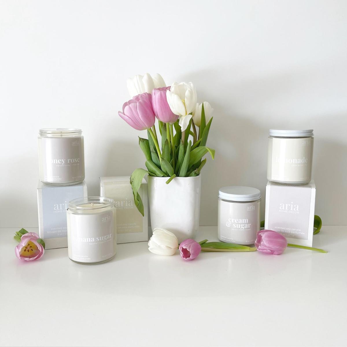 White Banana Sugar Coconut Soy Candle Banana + Sugared Peach Aria Home Decor – image 3