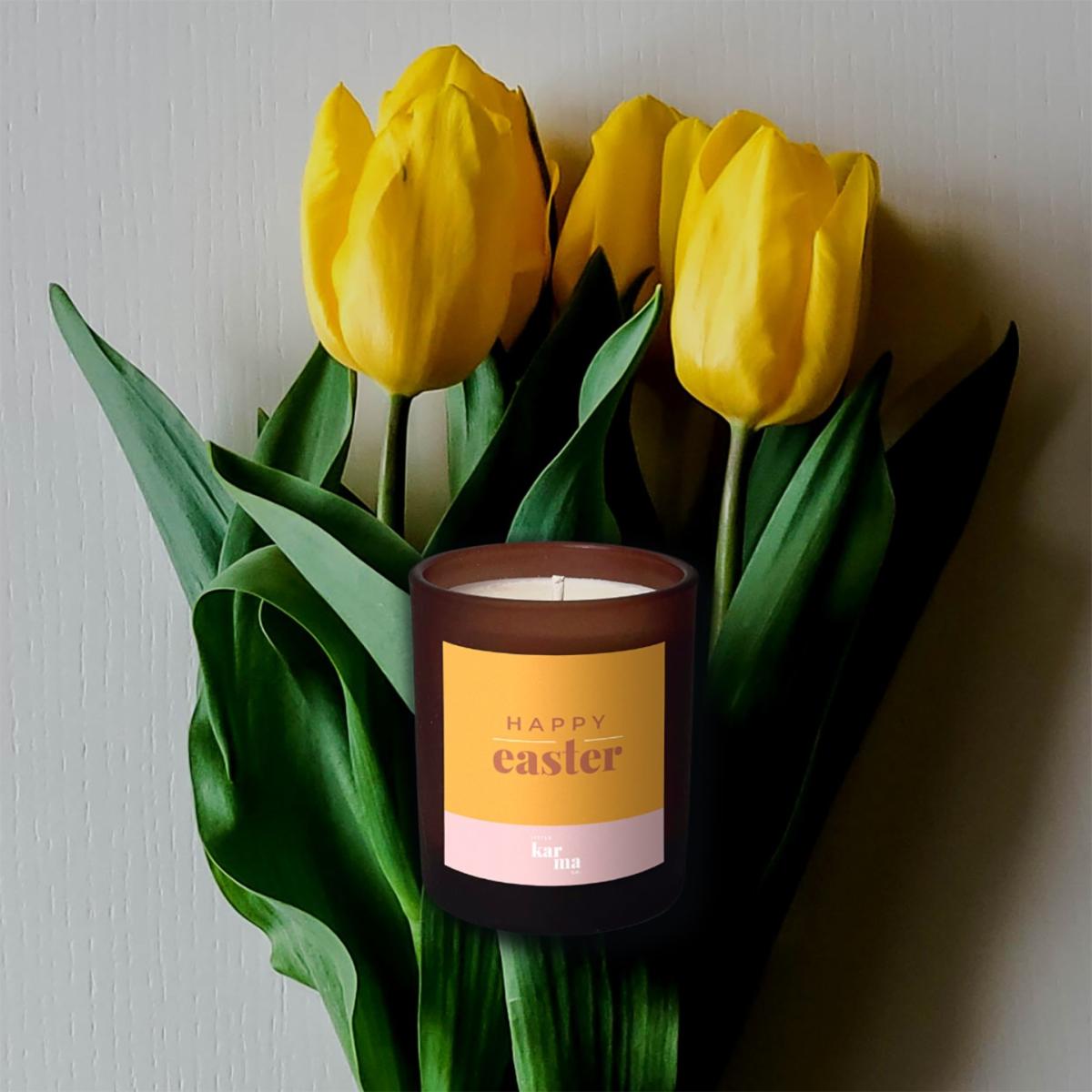 Yellow / Orange Happy Easter Candle - Lemongrass & Ginger Refillable Midi Little Karma Co. Ltd – image 2
