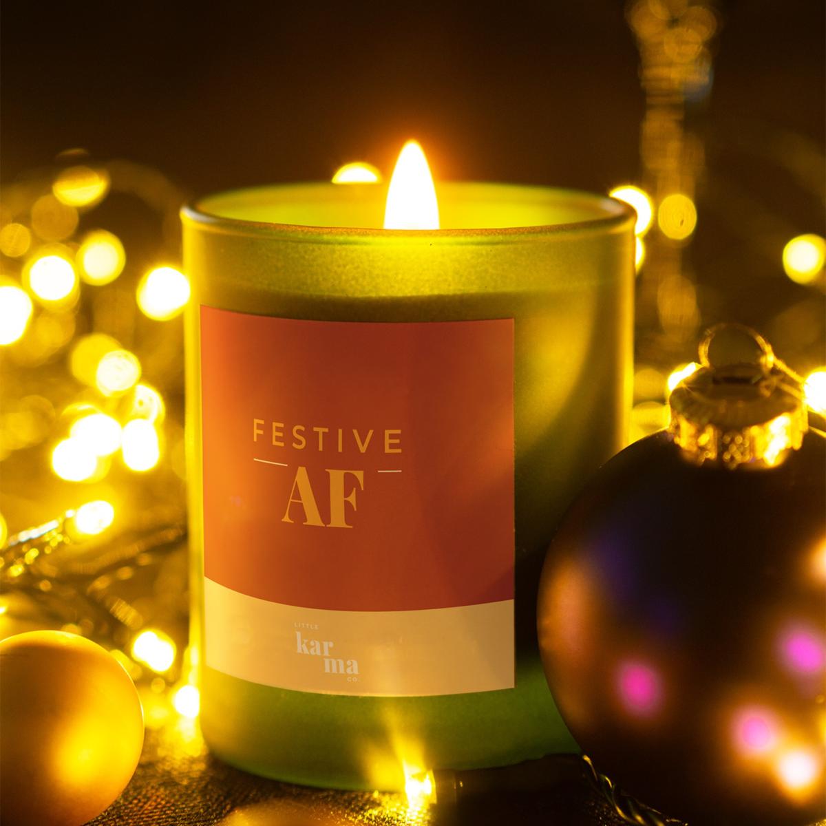 Green / Pink / Purple Festive Af Candle - Sweet Cinnamon Christmas Large Large Little Karma Co. Ltd – image 2