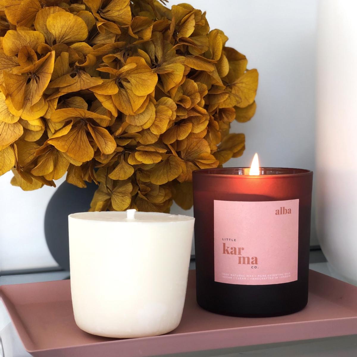 Pink / Purple Alba - Balancing Bergamot + Rose Geranium Refillable Large Candle Little Karma Co. Ltd – image 3