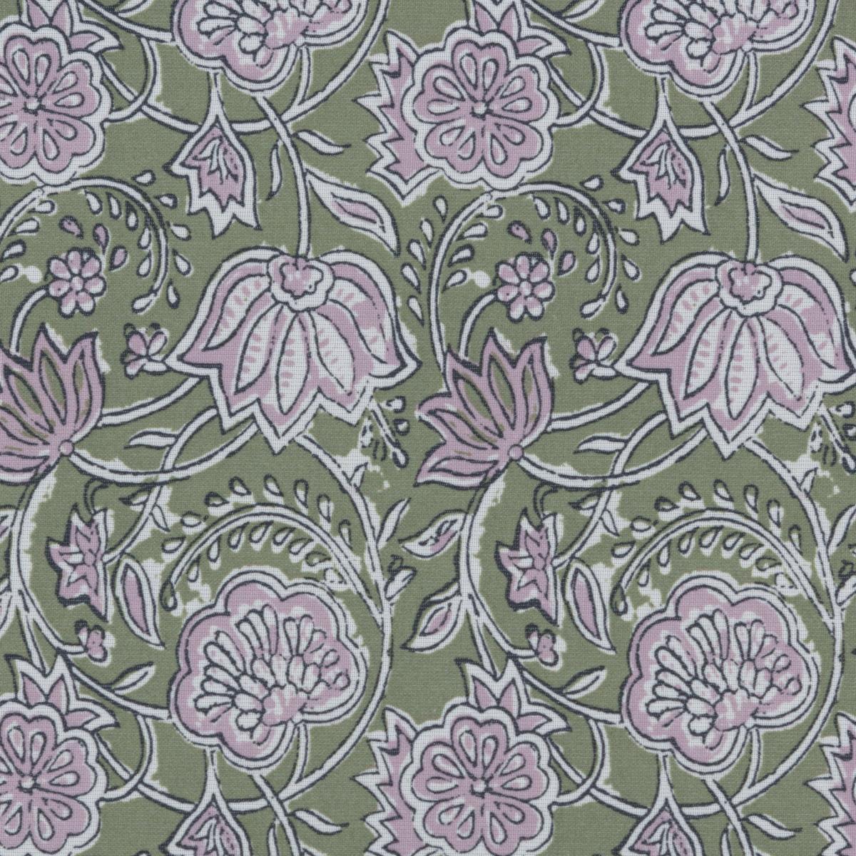 Woodblock Moss Green Floral Blackout Roller Blind Moss Green – image 2