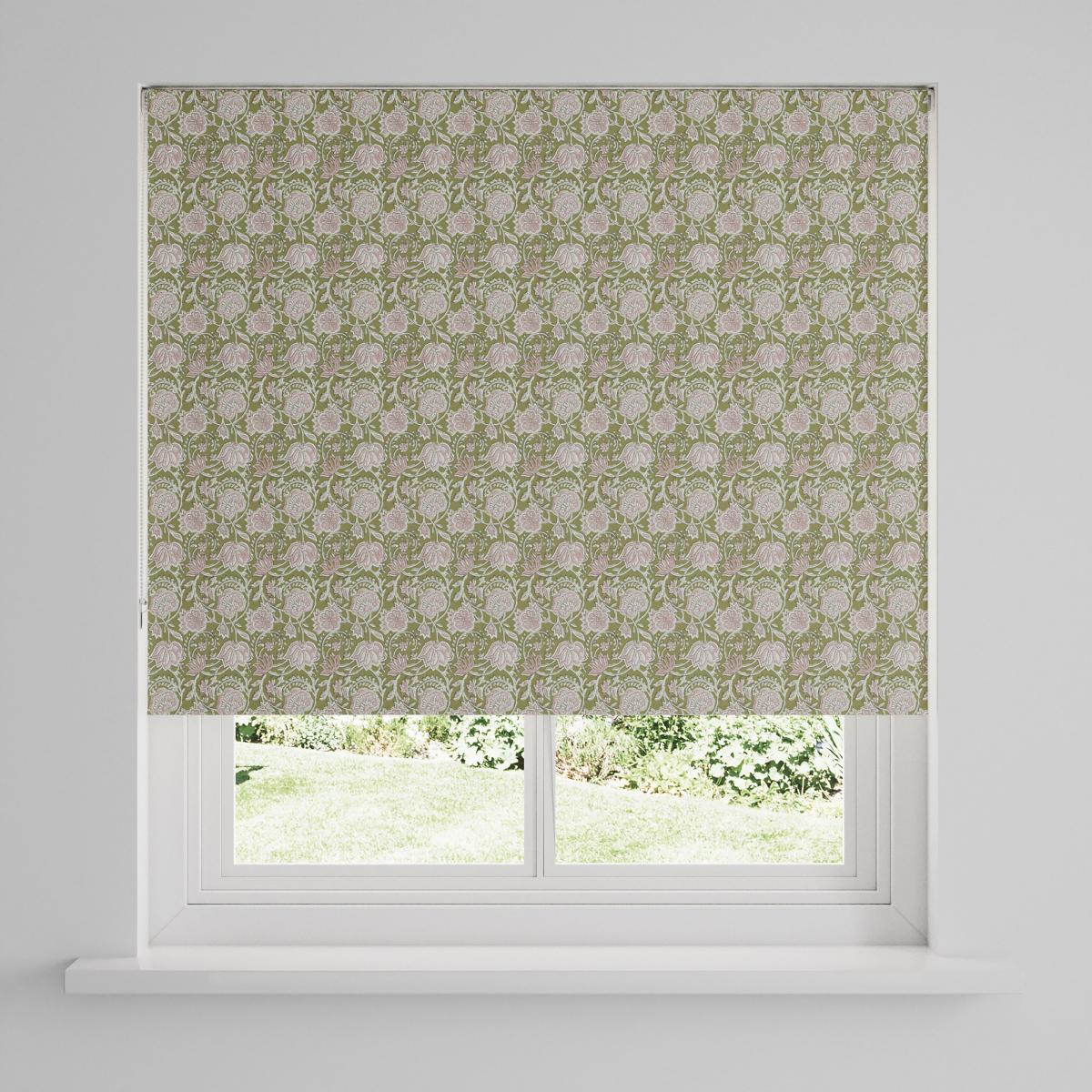 Woodblock Moss Green Floral Blackout Roller Blind Moss Green – image 3