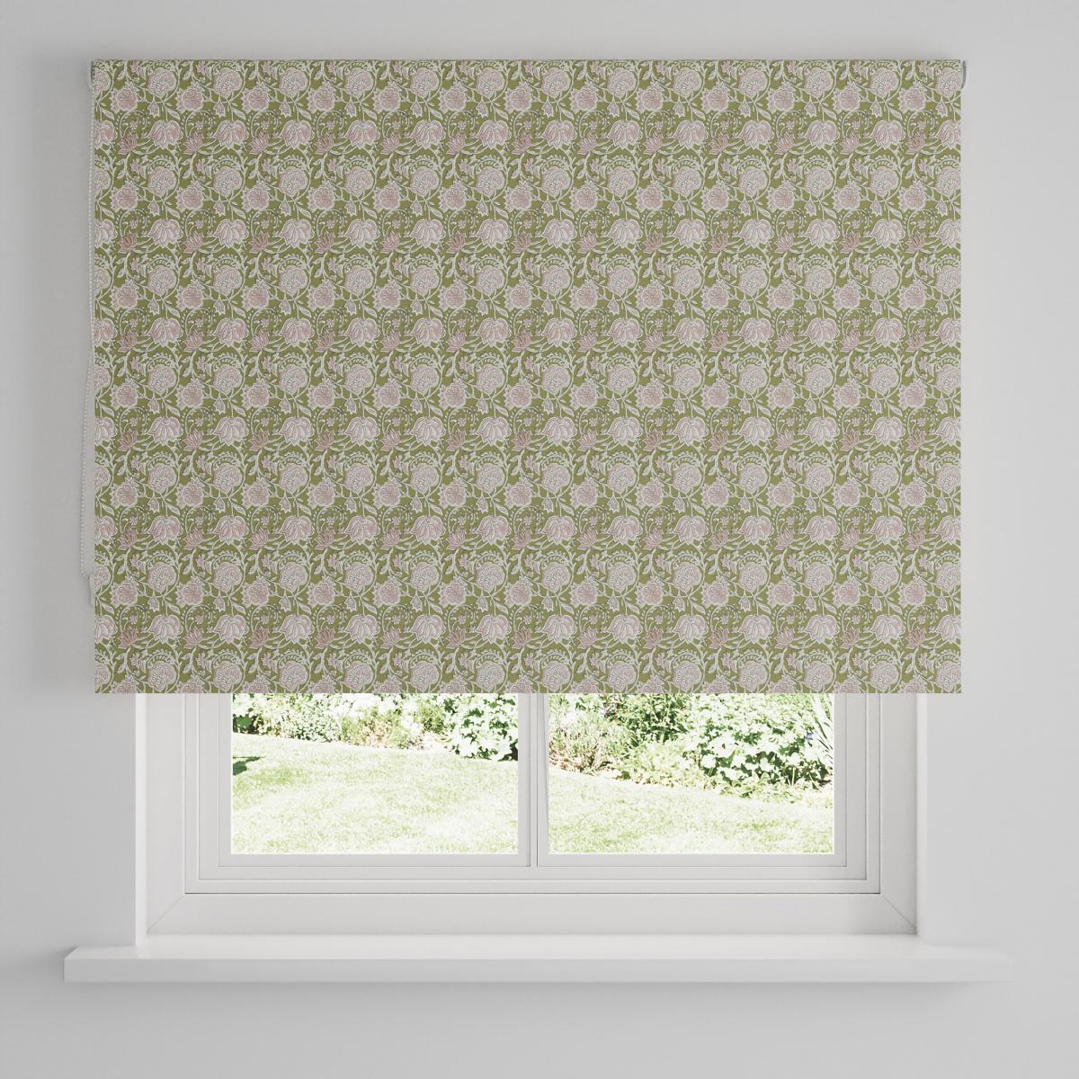 Woodblock Moss Green Floral Blackout Roller Blind Moss Green – image 4