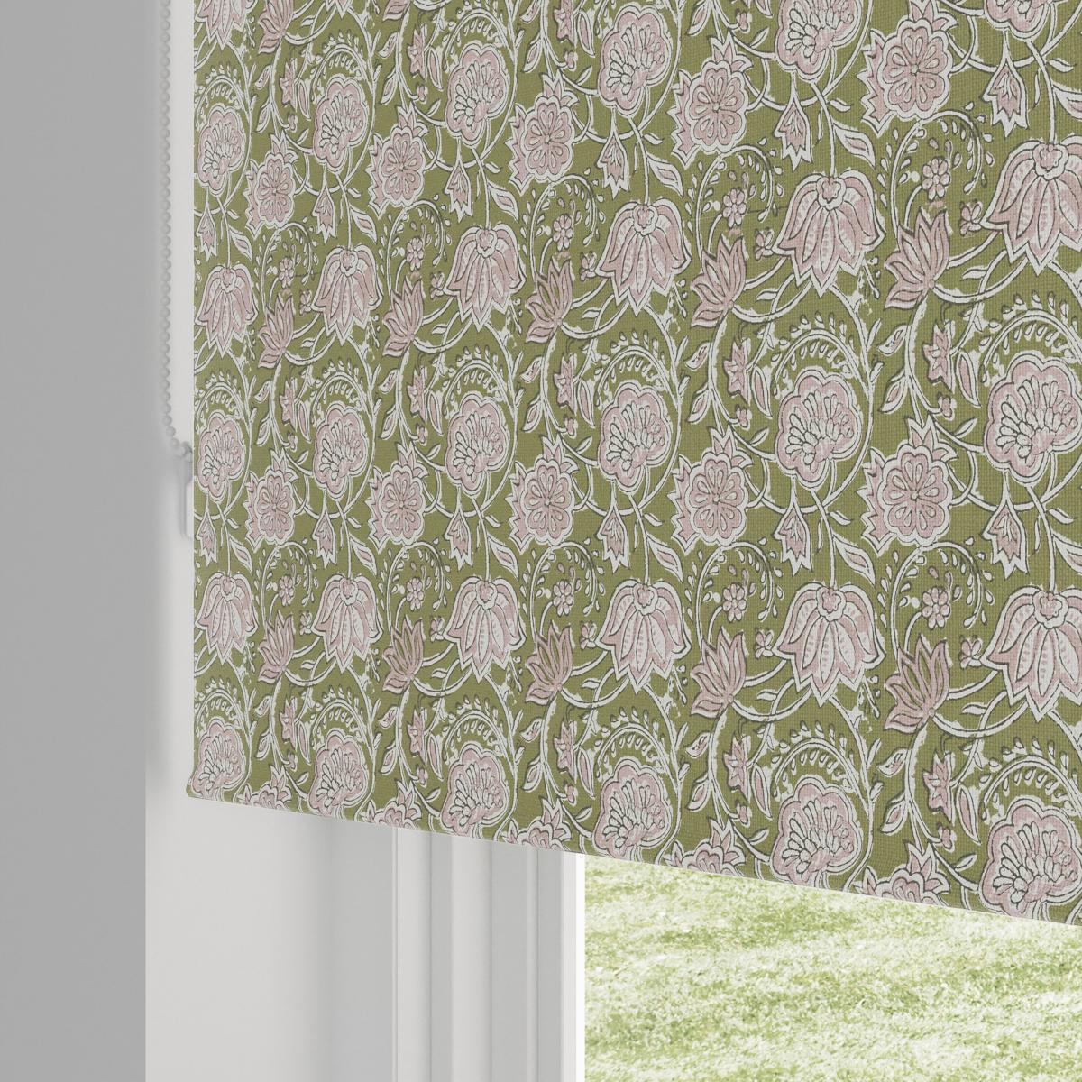 Woodblock Moss Green Floral Blackout Roller Blind Moss Green – image 5
