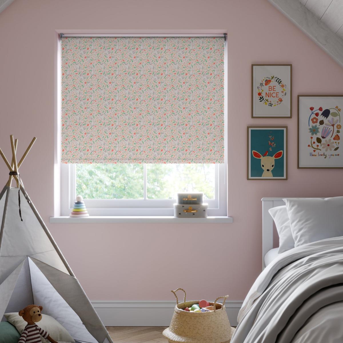 Peek-a-Boo Bunnies Blackout Made to Measure Roller Blinds Peekaboo Bunnies Pink – image 1