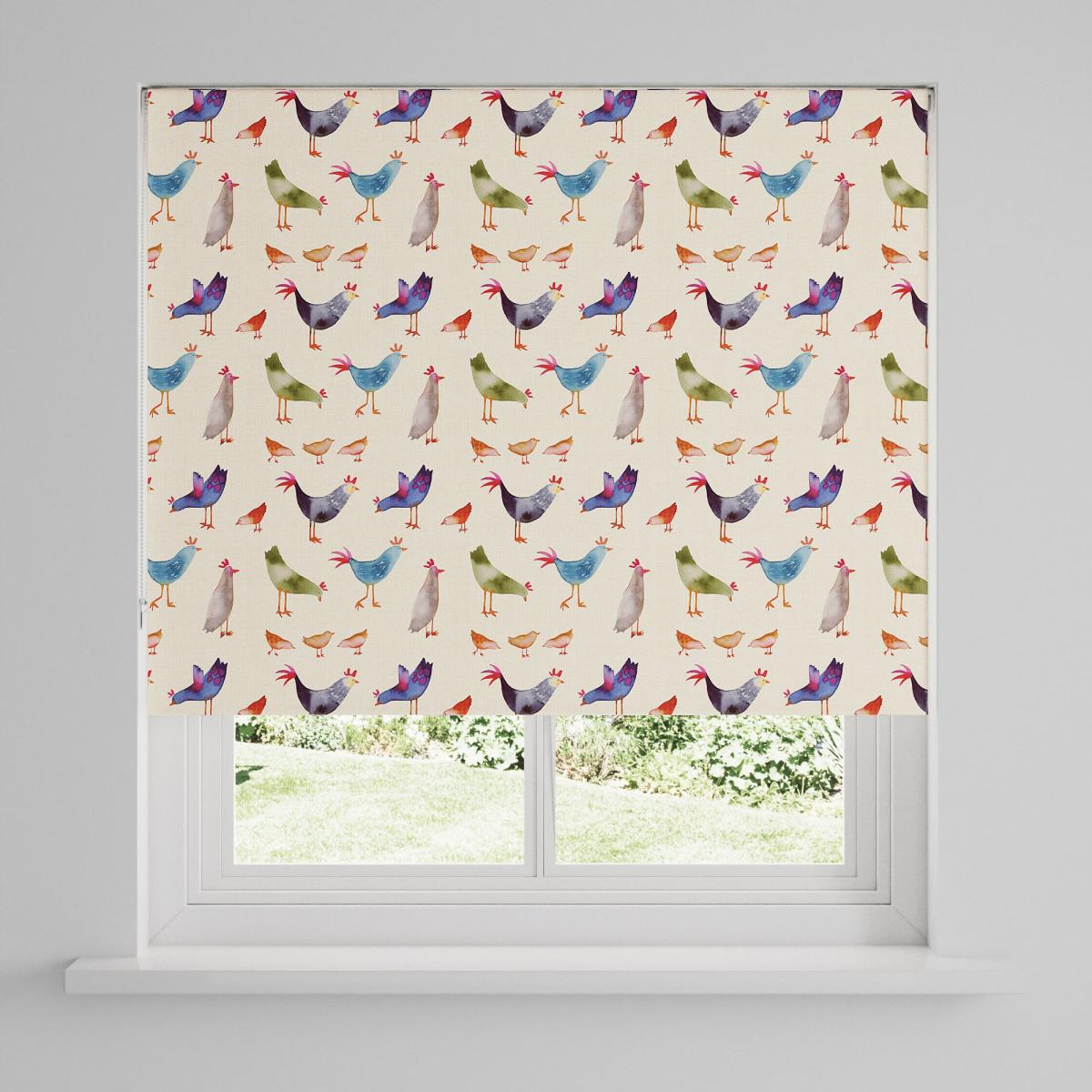 Lucky Chickens Blackout Roller Blind Natural – image 3