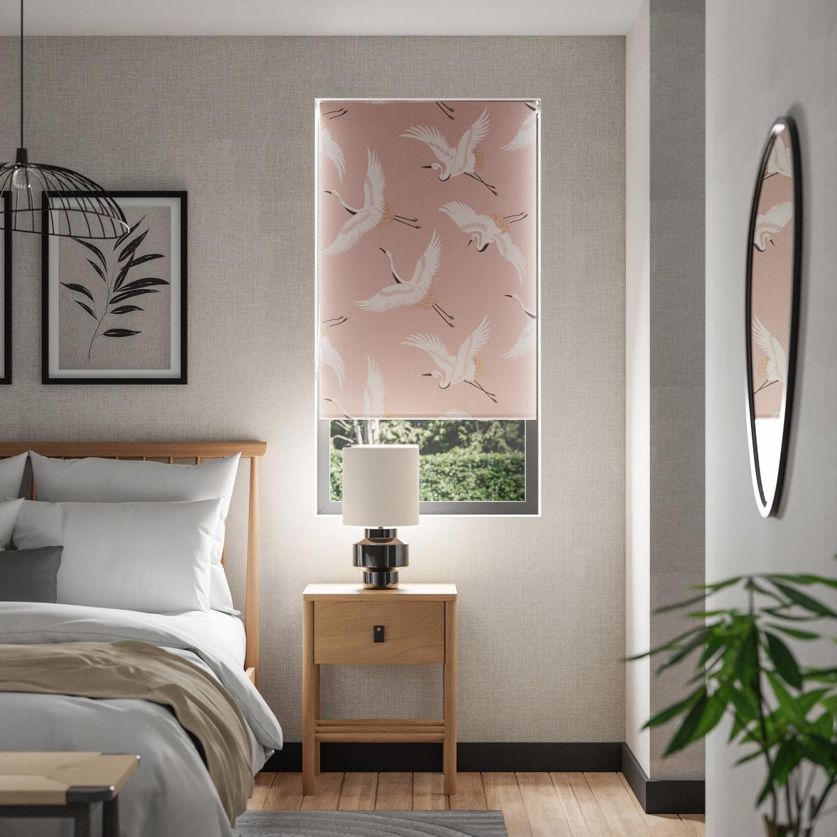 Japandi Cranes Blackout Blush Roller Blind Blush – image 1