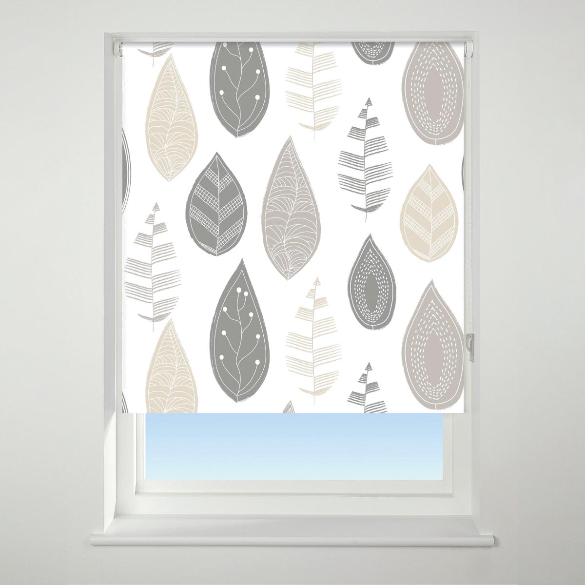 Universal Patterned Leaf Neutral Blackout Roller Blind Beige/White/Grey