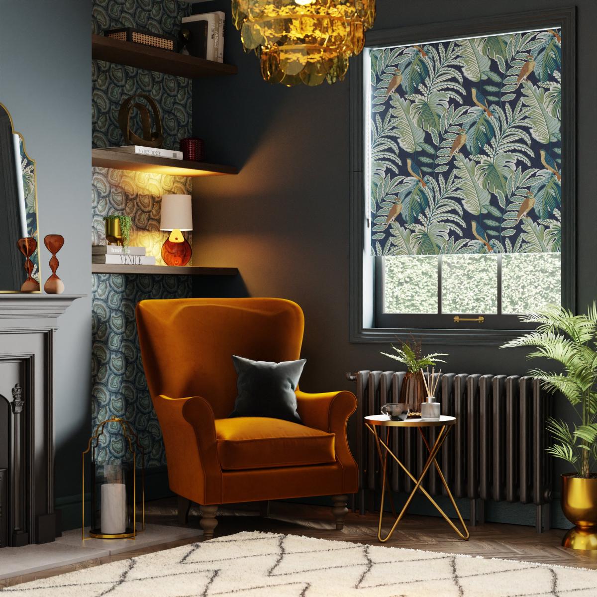 Paradise Bird Blackout Roller Blind Navy – image 1