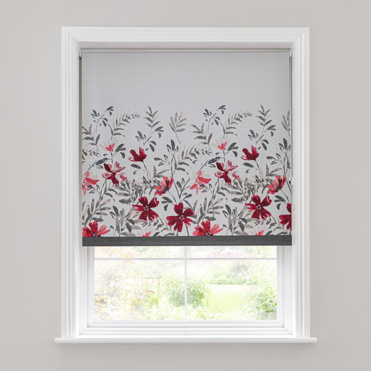 Fleur Red Blackout Roller Blind Red, Grey and White – image 3