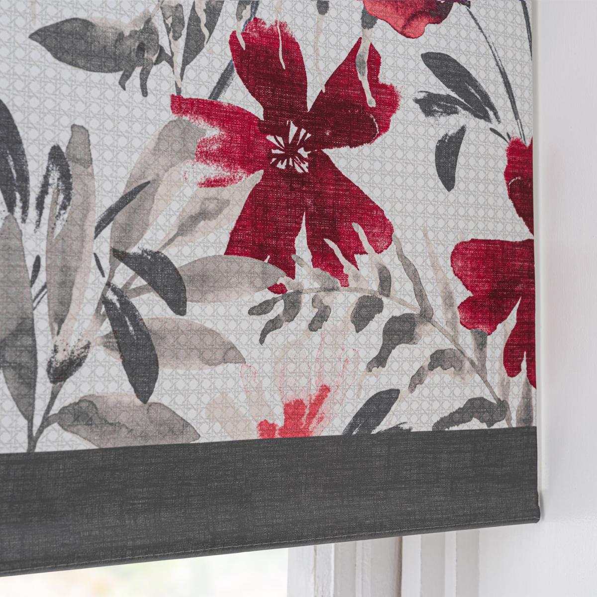 Fleur Red Blackout Roller Blind Red, Grey and White – image 6