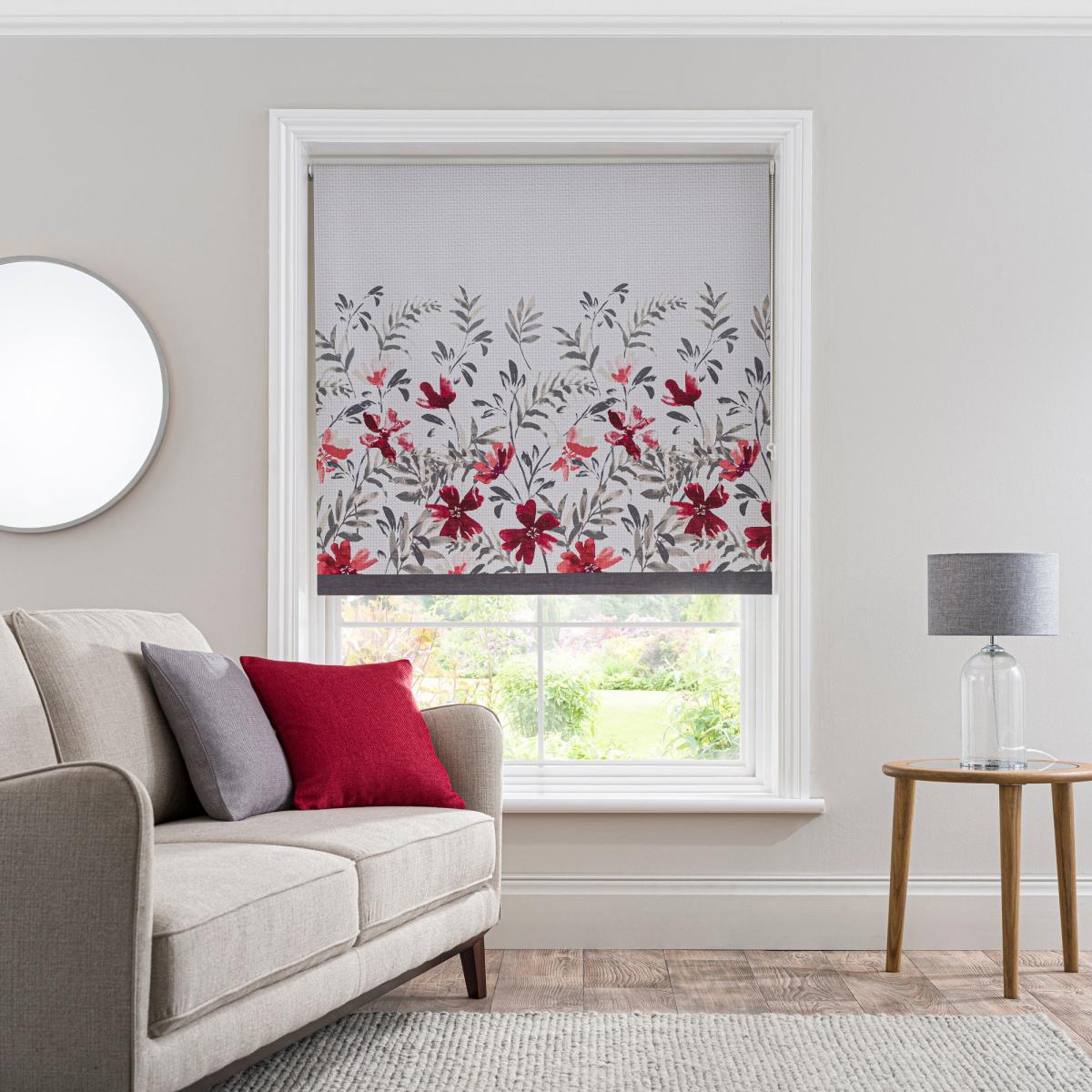 Fleur Red Blackout Roller Blind Red, Grey and White – image 1
