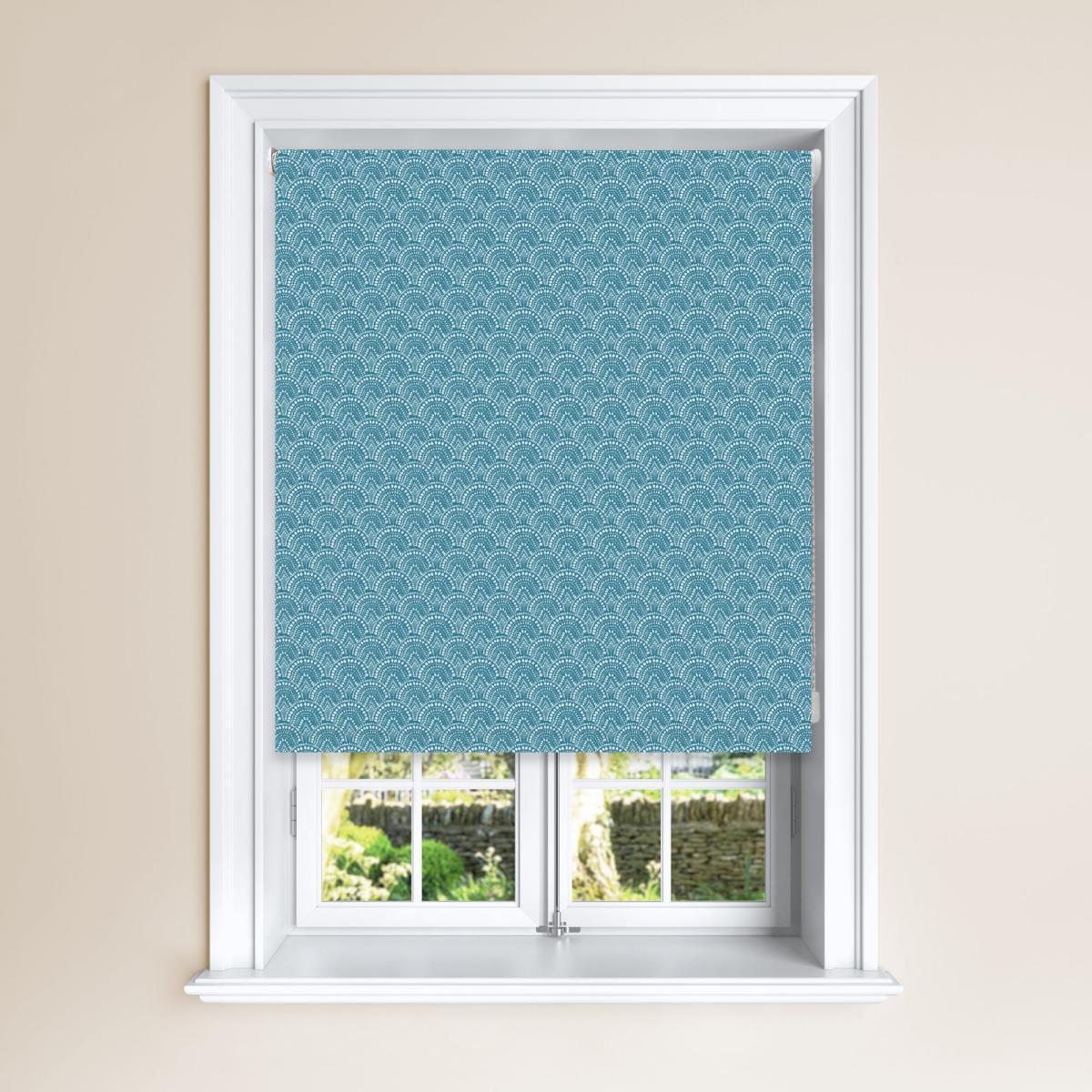 Kiso Peacock Blue Blackout Roller Blind Blue and White – image 2