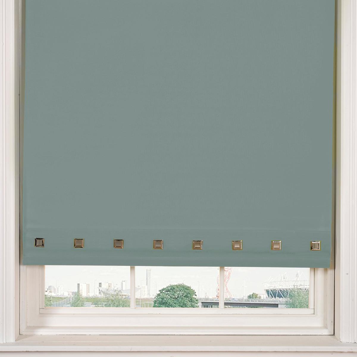 Square Eyelet Duck Egg Roller Blind Blue – image 1