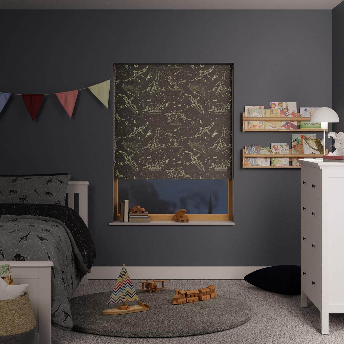 Space Dinosaurs Grey Blackout Twist Safe Roller Blind Grey – image 4