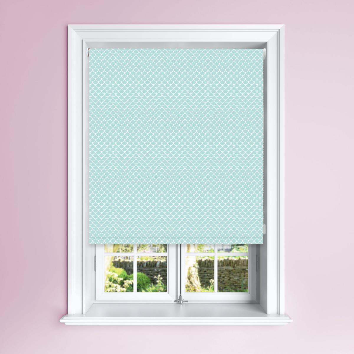 Turquoise Mermaid Blackout Roller Blind Green and White – image 1
