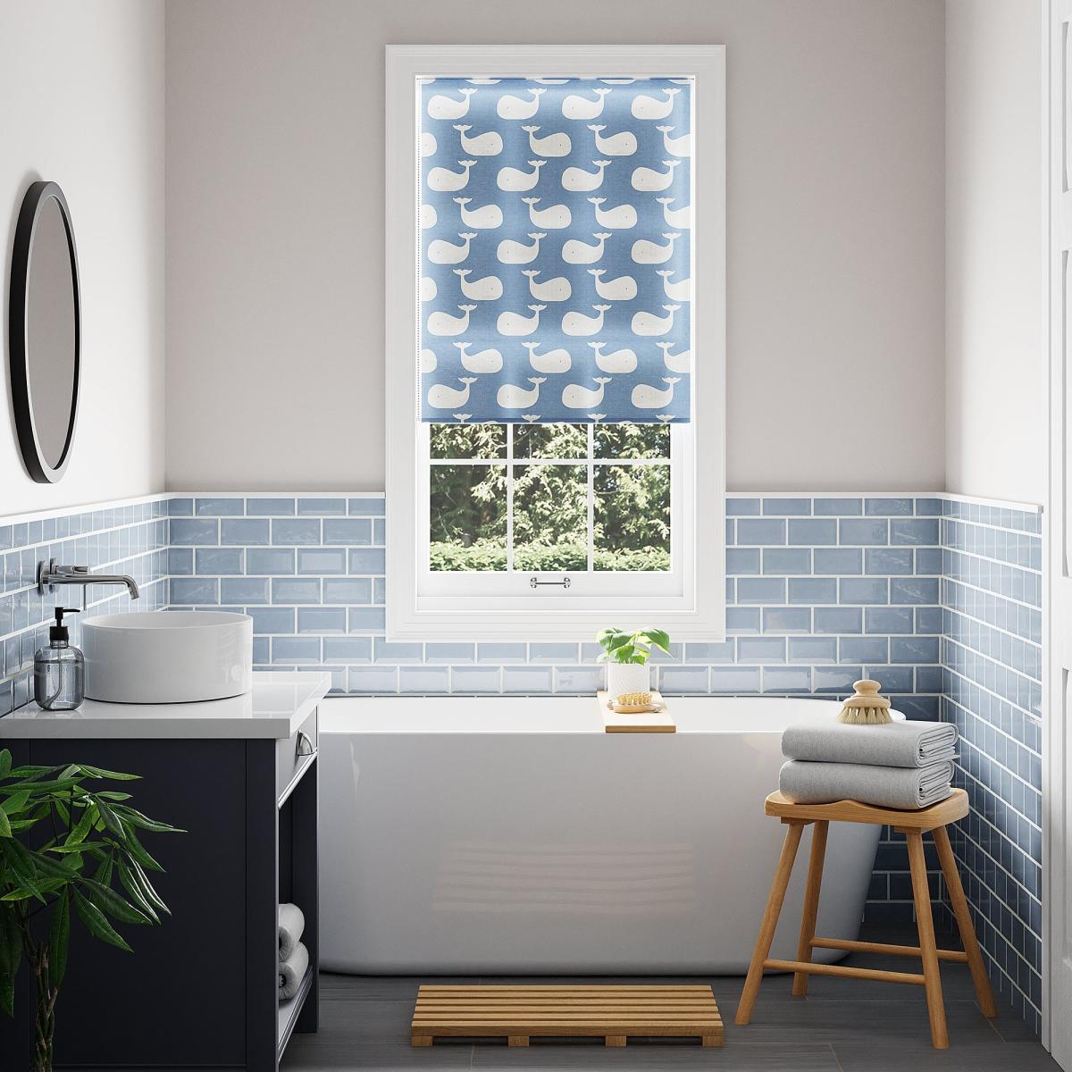 Whale Moisture Resistant Blue Roller Blind Blue – image 1