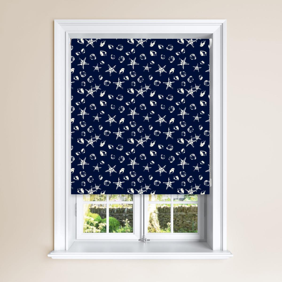 Shells Blue Blackout Roller Blind Blue and White – image 2