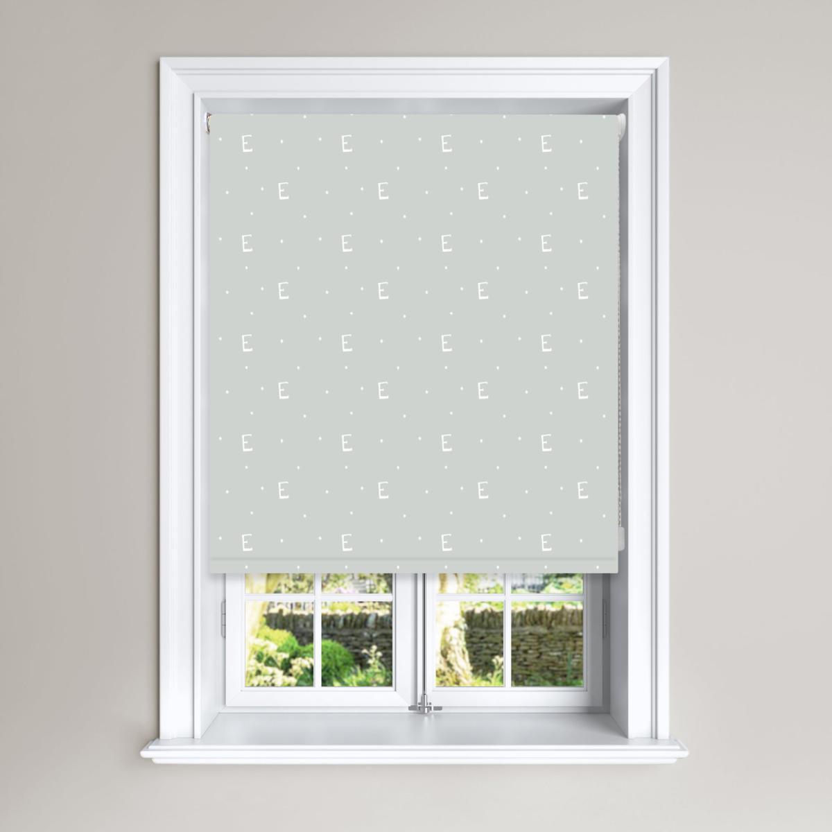 Grey Alphabet Blackout Roller Blind Grey and White