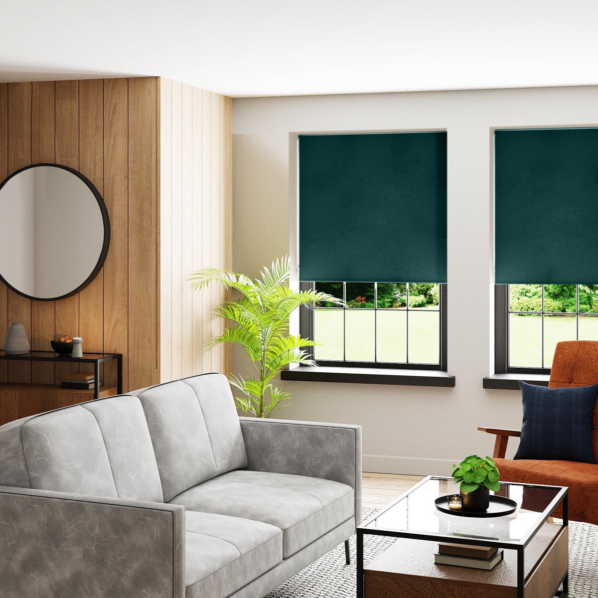 Textured Peacock and Teal Reversible Blackout Roller Blind Peacock – image 1