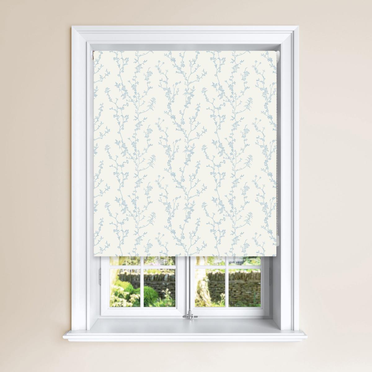Powder Blue Blossom Blackout Roller Blind Blue and White – image 2