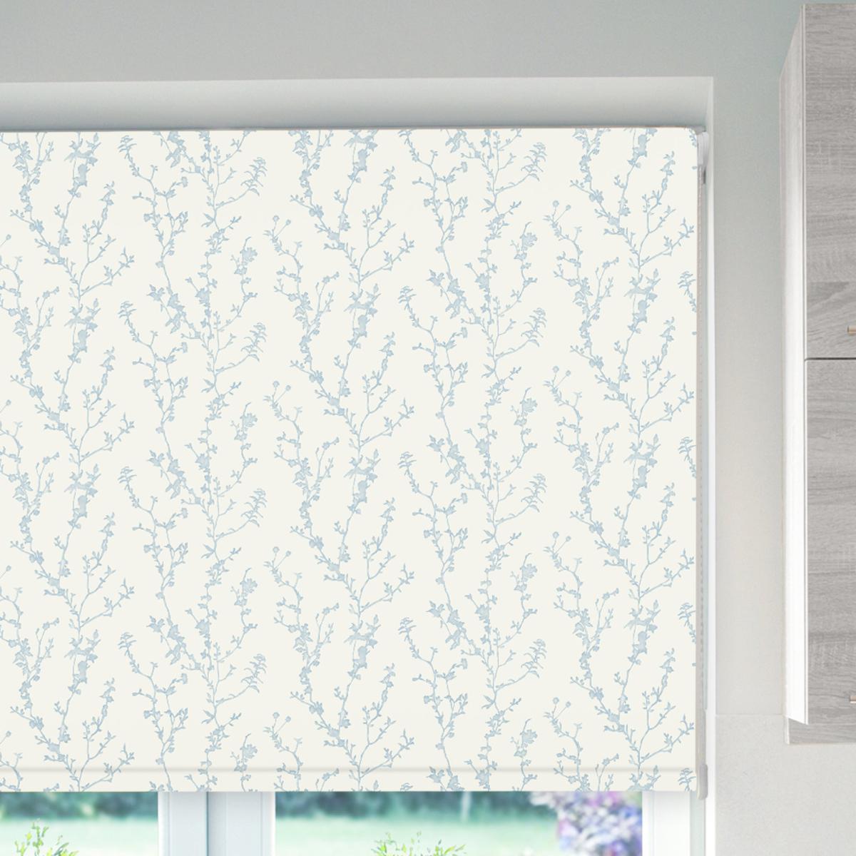 Powder Blue Blossom Blackout Roller Blind Blue and White – image 3