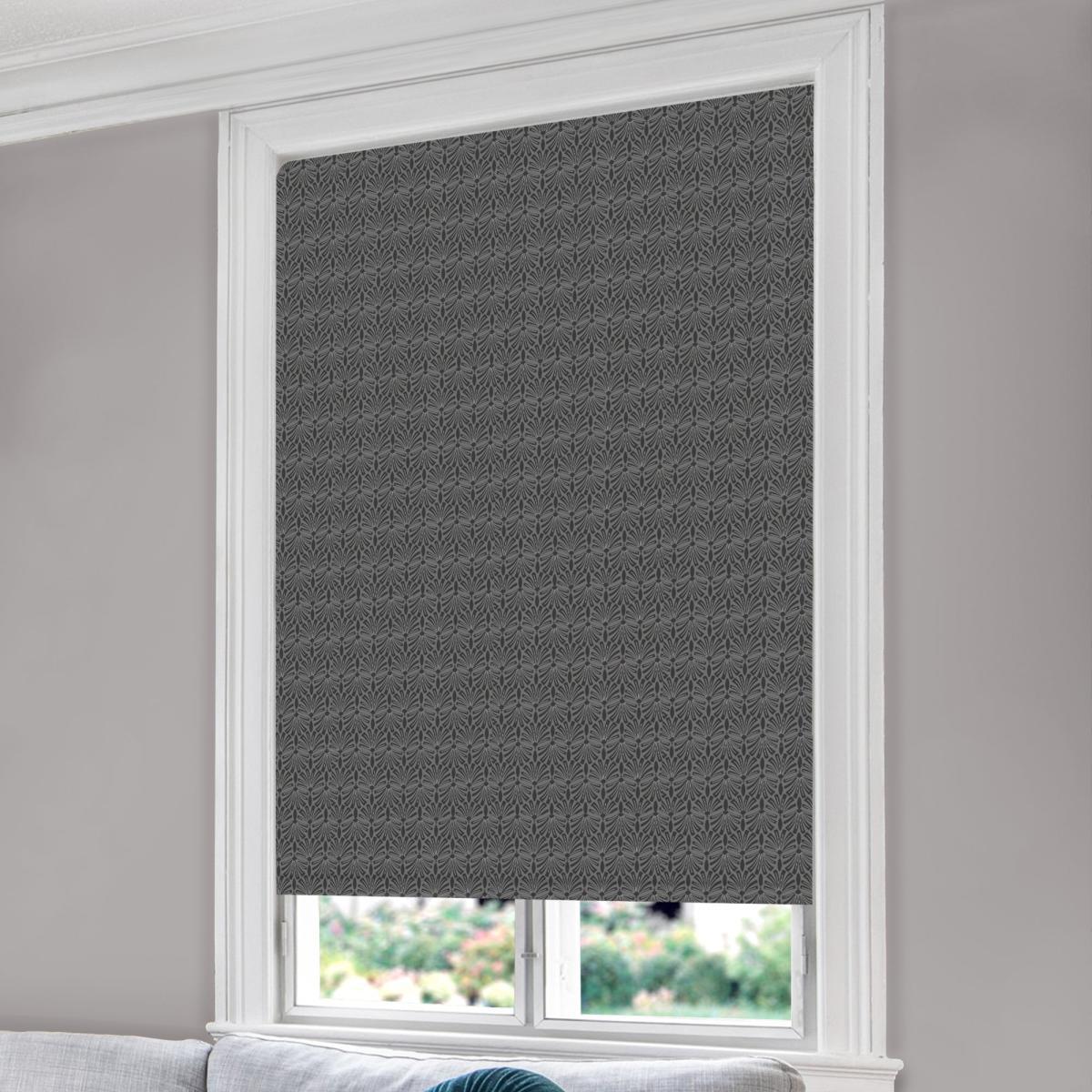 Fan Charcoal Geometric Blackout Roller Blind Charcoal and White – image 2