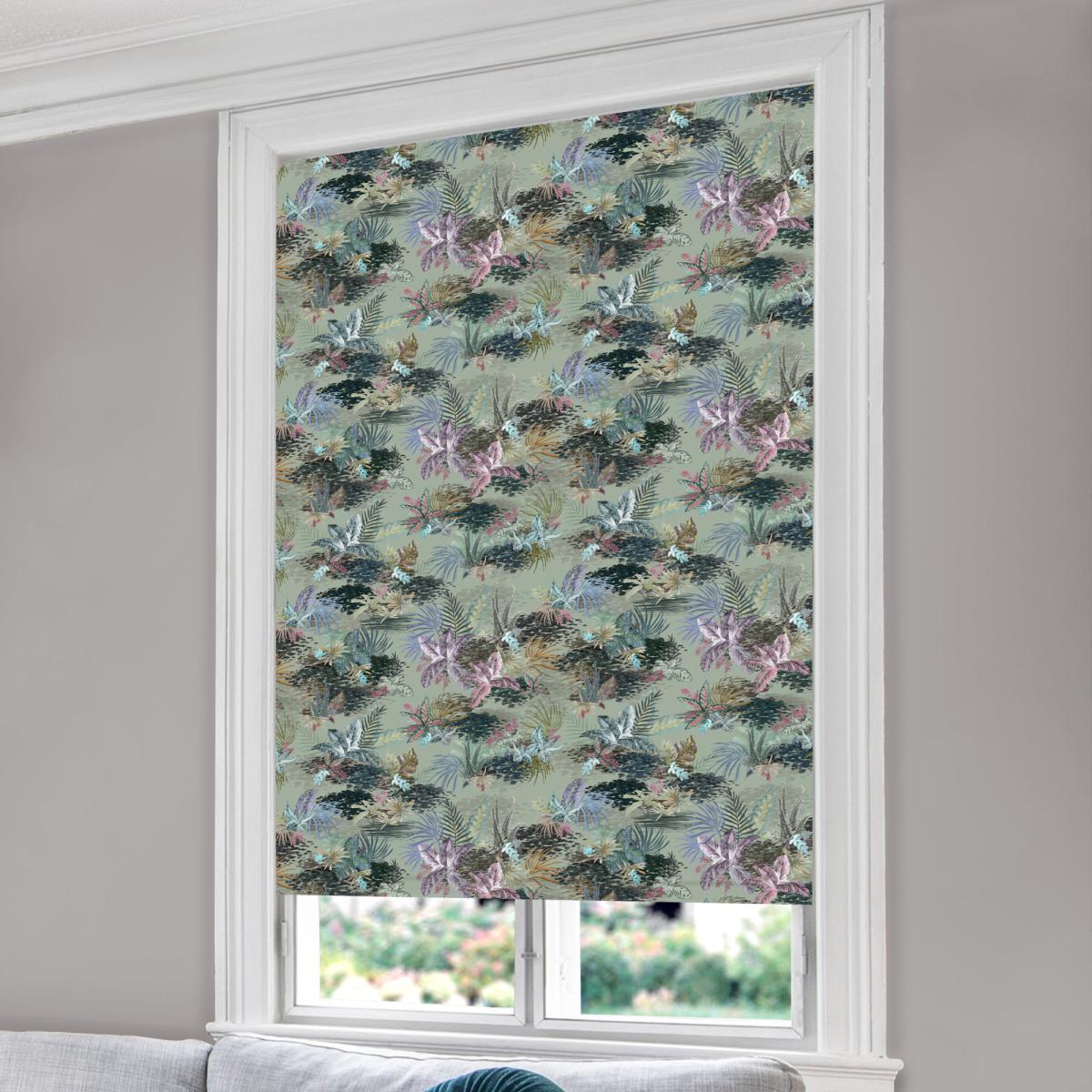 Jungle Lichen Blackour Roller Blind Blue, Green and Pink – image 2