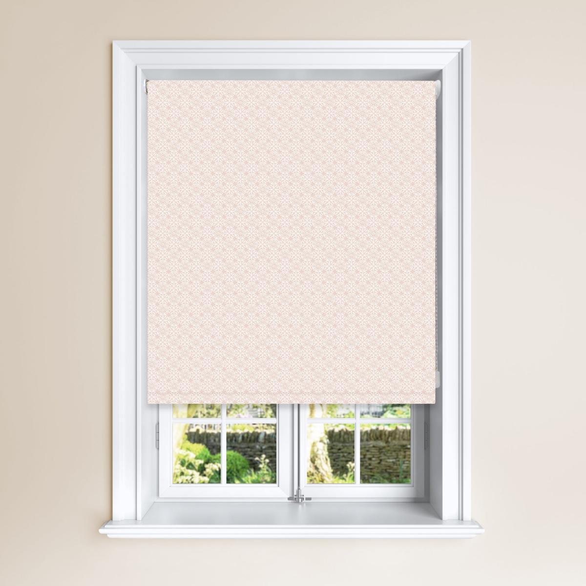 Tile Taupe Blackout Roller Blind Pink and White – image 2