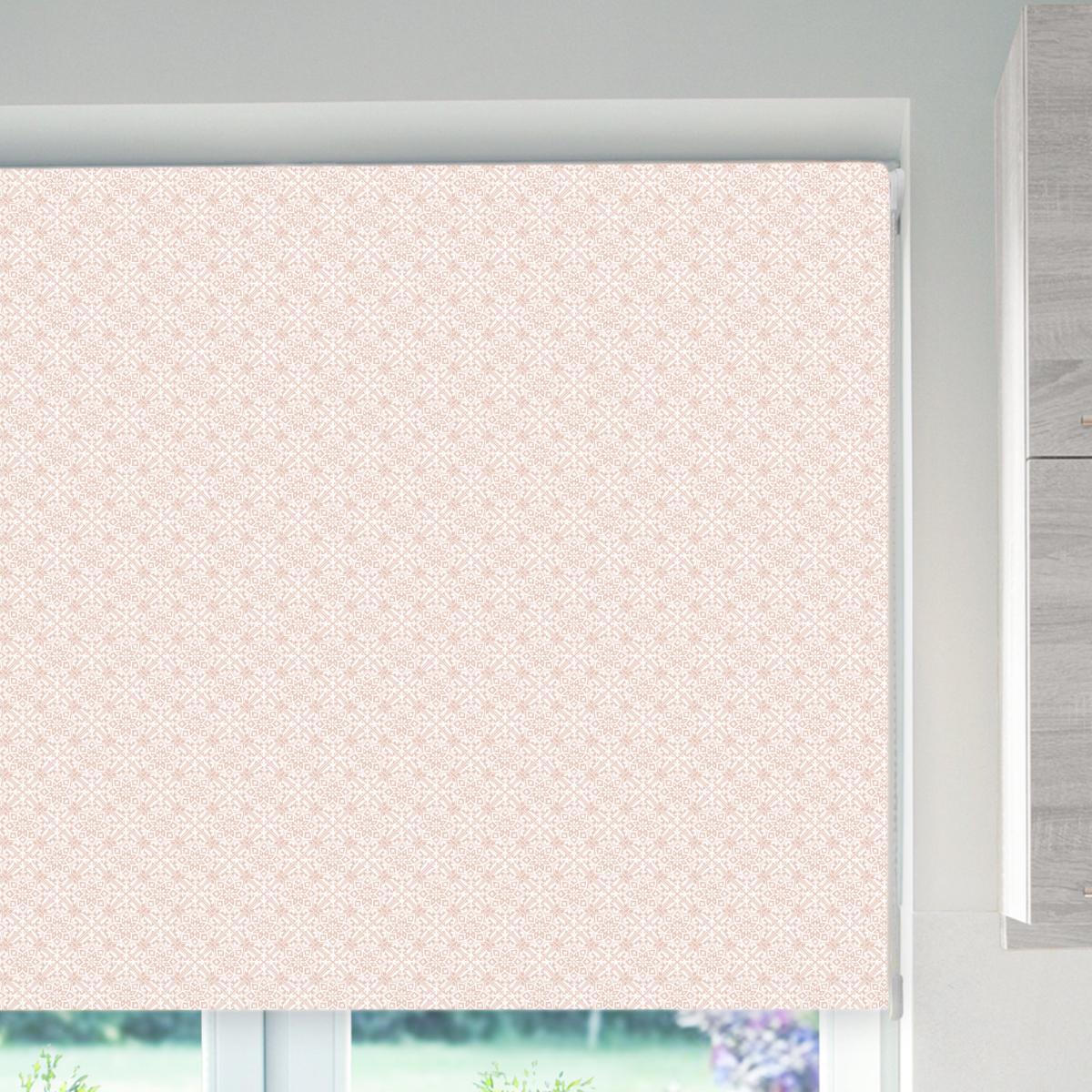 Tile Taupe Blackout Roller Blind Pink and White – image 3