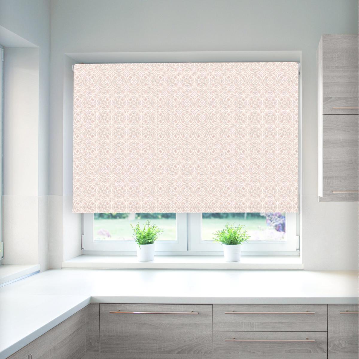 Tile Taupe Blackout Roller Blind Pink and White – image 1