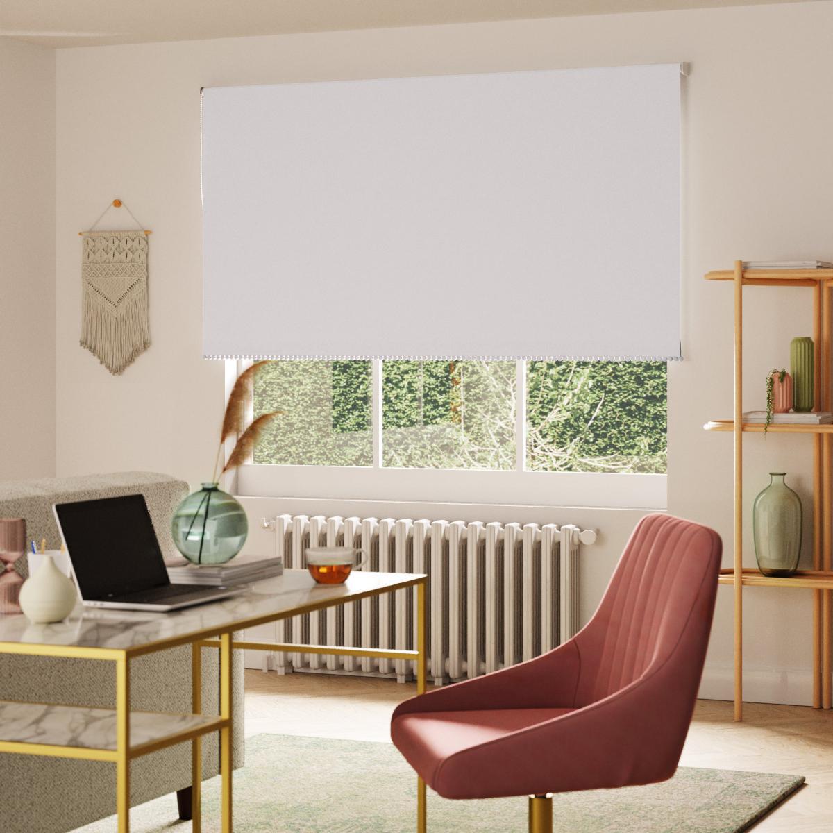 Pom Pom Trim White Blackout Roller Blind White – image 2