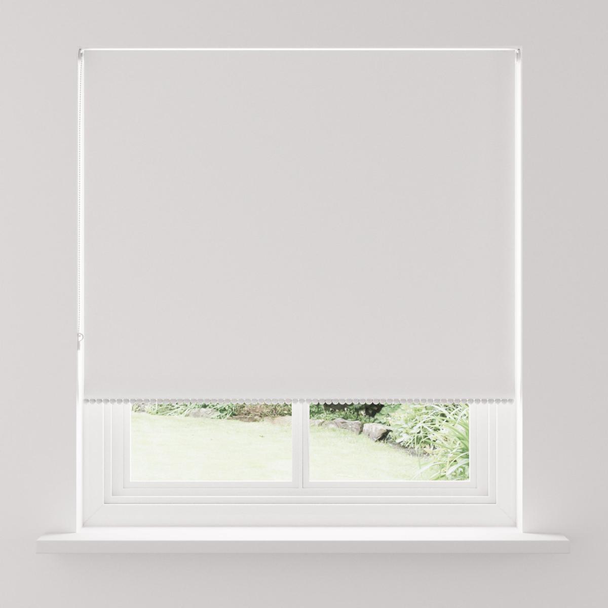 Pom Pom Trim White Blackout Roller Blind White – image 3