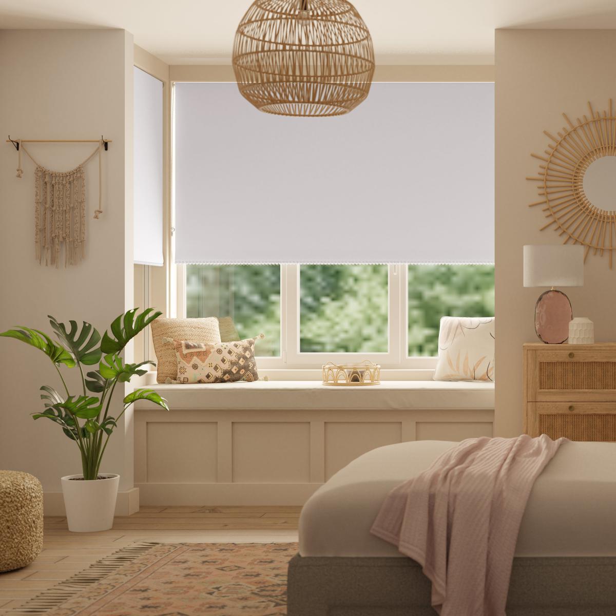 Pom Pom Trim White Blackout Roller Blind White – image 4